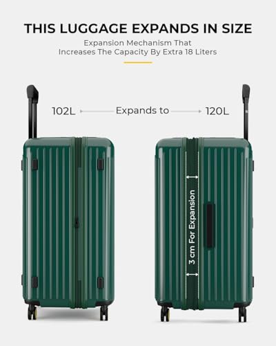 Image of EUME Aerotop Cabin 50L + Trunk Medium 66-74cm Check-in Luggage Set of 2 | Expandable Polycarbonate Hard Suitcases | 8 SilentRun Spinner Wheels | TSA Lock | Green