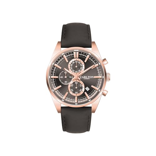 Image of Carlton London Windsor Men Analog Watch, Round Dial, Leather Strap, Quartz Movement, 43 mm Case, Slim Design, Lightweight Comfort, 30M Water Resistant, Casual Formal Wear
