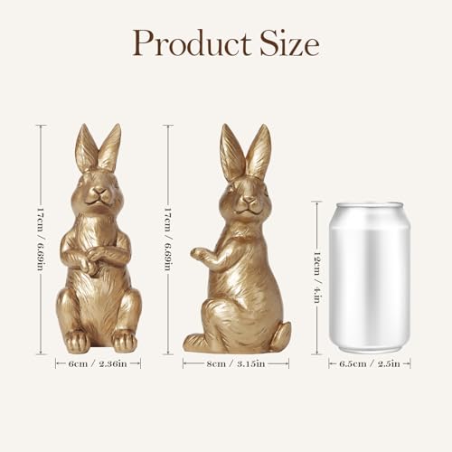 DN DECONATION Easter Decorations Bunny Figurines Set of 2 - Gold Rabbit Statues Farmhouse Spring Vintage Home Decor, Resin Easter Tabletop Antique Decor for Shelf, Mantel, Coffee Table by DN DECONATION - Image 4