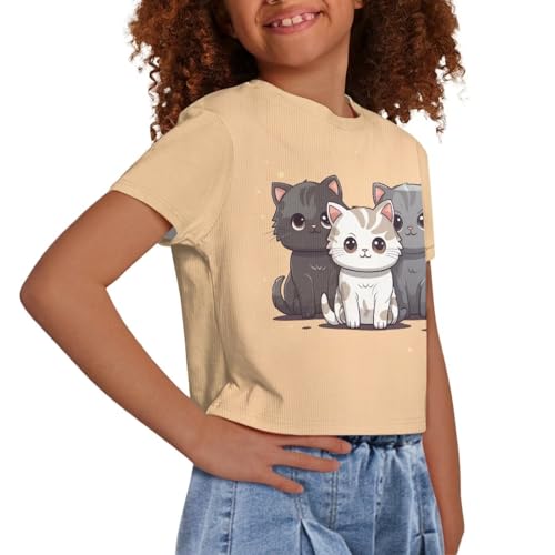 Image of Girls Fashion Crewneck Tee Shirts Casual Short Sleeve Crop Top Summer Outfits 5-14 Year