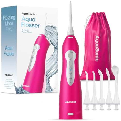 Image of AquaSonic Water Flosser - Cordless Rechargeable Water Flossers for Teeth Cleaning - Waterproof Aqua Flosser, Portable Oral Irrigator for Dental Cleaning with 5 Jet Tips - Braces Home Travel