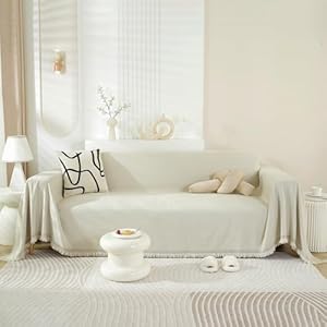 VClife Beige Sofa Cover Breathable Thick Chenille Couch Cover with Tassel Pet Friendly Anti Slip Sofa Couch Cover for 2 Cushion Couch Sofa for Cat Dog L Shape Sofa Cover Loveseat Cover 71 X118