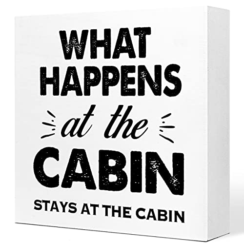 What Happens At The Cabin Stays At The Cabin Camping Wood Plaque Sign Desk Decor,Farmhouse Camping Quote Wood Block Sign Desk Decorations For Home Cabin Camper Rv Desk Shelf Table Decor #TOP8