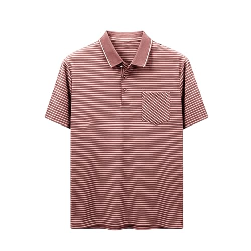 Polo para hombre a rayas de algodón con mangas cortas, clásico cuello, casual y para golf con bolsillo miniatura 5