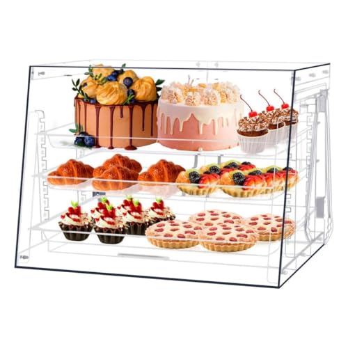 Jopsavm ペストリーショーケース パン ディスプレイキャビネット アクリルディスプレイケース 後部ドアアクセス付き 家庭用 喫茶店 パン屋 業務用 (56.5*45*40cm,A)