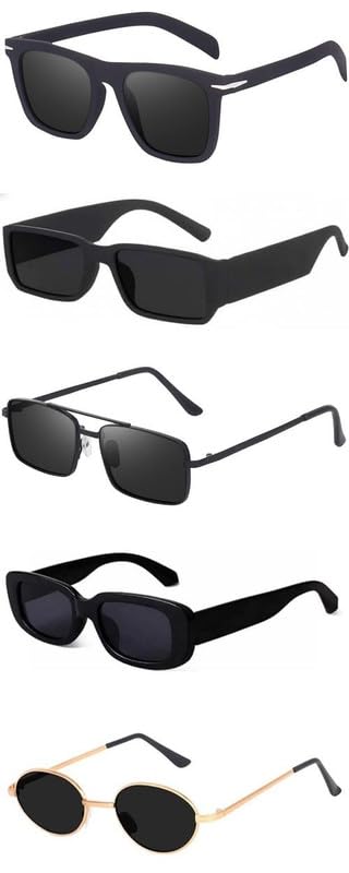 unisex combo offer pack of 5 shades unisex fashion sunglasses set, 5 pairs, metal frame, black and silver - combo5-29031