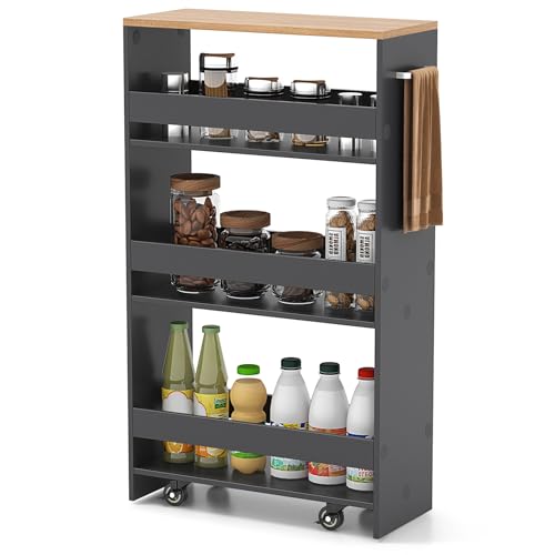 GIANTEX 4-Tier Rolling Slim Storage Cart, 8" Narrow Slide Out Kitchen Cart