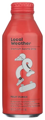 Local Weather Premium Sports Drink - Natural Electrolyte Hydration Drink with 6g Natural Cane Sugar, Adaptogens & Nootropics, Low Sugar Energy Drink, Gluten Free, Non-GMO - 12 Pack (Fruit Punch)