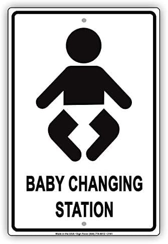 Warning Baby Changing Station with Graphic Designated Restroom Sign 12X8 Inches Aluminum Metal Tin Signs