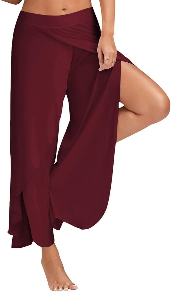 Pantalon Yoga Femme Été - Fente Haute - Tissu Respirant - Large - Pour Sport, Décontracté, Plage