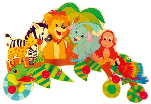 Hess Holzspielzeug 30305 - Perchero de madera, serie jungla, con 5 ganchos, para niños, aprox. 37 x 26 x 6,5 cm de tamaño, hecho a mano, como punto de atracción en cada habitación infantil y pasillo