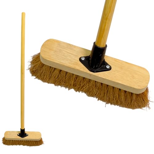 10” Sweeping Brush Indoor Soft Broom with Wooden Handle Coco Bristles Indoor Floor Broom with Durable Support Bracket Cleaning Brush for Easy Swiping Dust And Wisp Floors (PACK OF 1)