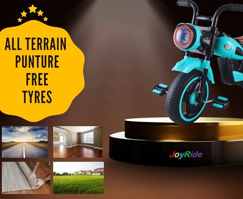 Image of JoyRide Ninja Plug N Play Durable Kids /Pedal Baby Tricycle, Storage Basket, Leather Seat, Led Headlight, Music for 18 Months to 5 Years Boys /Girls /Carrying Capacity Upto 30 Kgs Aqua Green