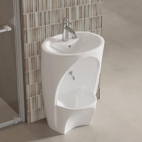 Ceramic Wudu Dual Level Basin – Ablution Foot Wash & Sink Unit – Wall Hung Wudu Basin with Tap & Fittings – Islamic Bathroom Wash Basin (Ceramic WUDU R)