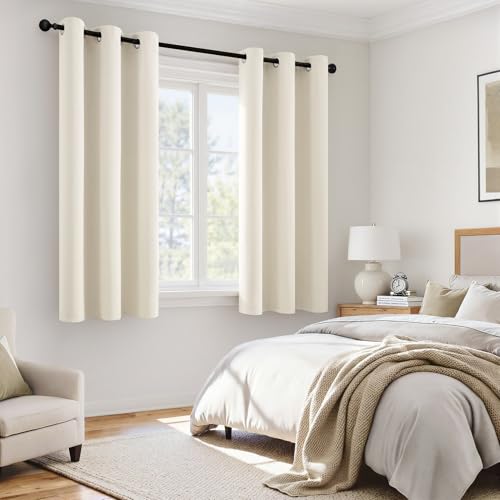 Image of MIULEE Cream 100% Blackout Short Curtains for Bedroom 40x45 Inch Length | 2 Thick Layers Thermal Insulated, Black Liner, Noise Reducing Grommet, Drapes for Kitchen Living Room, 2 Panels