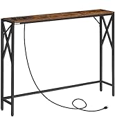 MAHANCRIS 100 cm Narrow Console Table, Sofa Table with Charging Station, Slim Entryway Table, Ret...