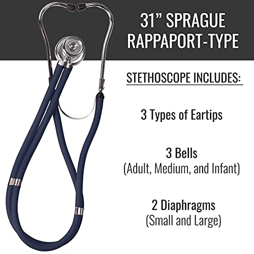 Mabis Matchmates Aneroid Sphygmomanometer And 31" Sprague Rappaport Stethoscope Combination Manual Blood Pressure Kit With Calibrated Nylon Cuff And Oversized Carrying Case, Adult Navy Blue #TOP4