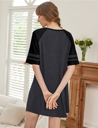 Image of Ekouaer Nightgowns for Women Color Block Sleep Shirt Short Sleeve Sleepwear