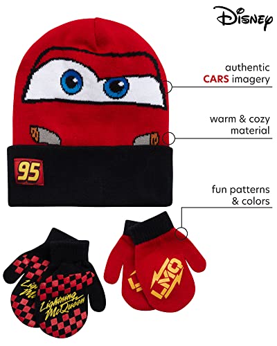 Image of Disney Cars Lightning McQueen Winter Hat 2 Pair Mittens or Gloves (Toddler /Little Boys)