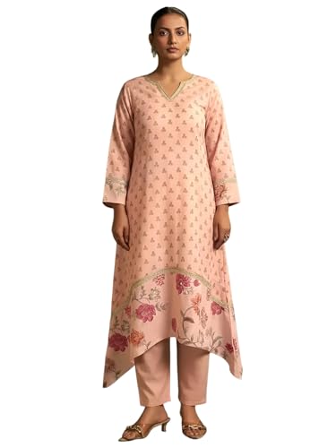 Kurta asymétrique en coton Pinkmint pour femme avec ourlet floral chic