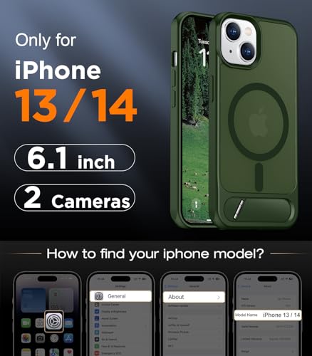 Image of Magnetic Compatible with iPhone 14 Case /iPhone 13 Case,[Built-in Invisible Kickstand][Compatible with MagSafe][Military Grade Shockproof] Slim Translucent Matte Phone Case for iPhone 14 /13 6.1 inch