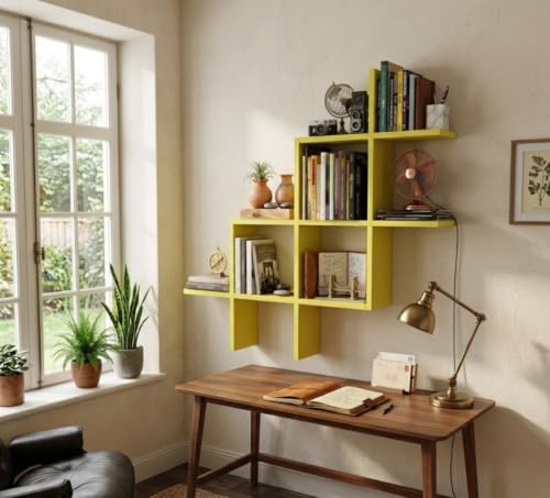 Image of Wooden Wall Shelves for Living Room, Kitchen, Hallway, Bedroom, and Bathroom; Wall Mounted Book Shelf; Wall Shelf for Photos and Decorations; Bend Shelve (Plus New ylo)