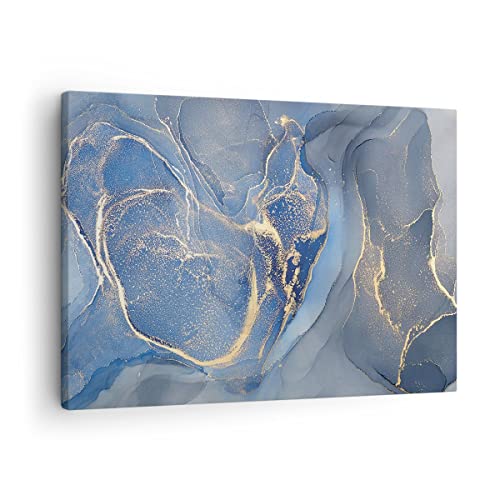 Toile or bleu 70x50cm pour habiller un mur de salon vide