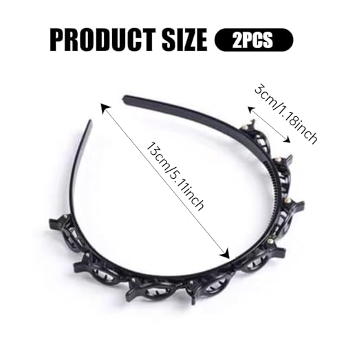 2 Pack Clip Headband,Headband With Clips,Hair Band Headbands,Women Butterfly Hairband,Women's Bands Braided,Girls Hairpin Twist,Bangs Claw Curly,Grip Hairbands Hairstyle,Girls Styling Accessories - Image 3