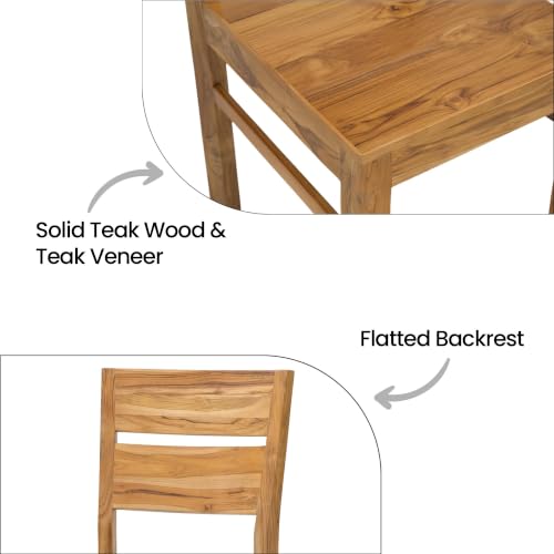 Image of Royaloak Jasper Teak Wood Dining Chair | Solid Teak Wood Dining Chair with Slatted Backrest | Durable Wooden Dining Seating for Home, W 17.71 X D 19.68 X H 39.37 Inches