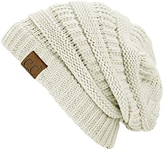 Trendy Warm Chunky Soft Stretch Cable Knit Beanie Skully, Ivory