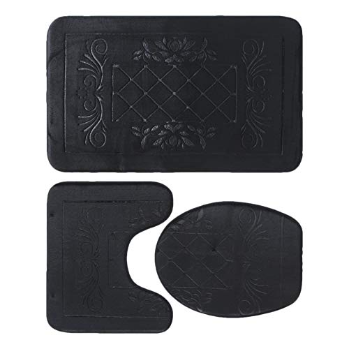 Badezimmer Badematte 3 Teilig Set, Abdeckungen Für Wc Zubehör, Flanell Saugfähig Badteppiche, Badvorleger Badgarnitur WC… – Bild 6