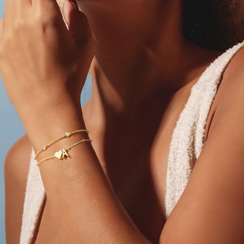 Turandoss Initial Bracelets for Mom Daughter - Layered Heart 14K Gold Plated Letter S Charm Bracelet, Birthday Gifts for Girls, Dainty Jewelry by Turandoss - Image 4