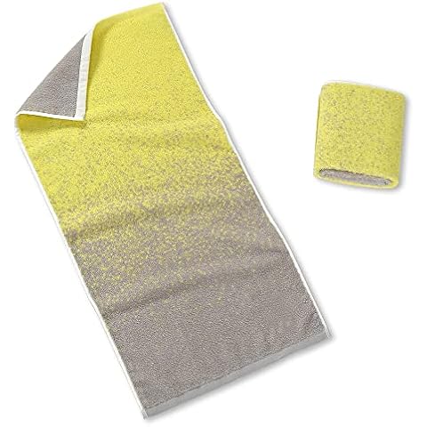 YiLUOMO 100% Cotton Hand Towels 2 Pack Super Absorbent Soft Gradient Yellow to Grey Hand Towels for Bathroom 13 x 29 Inch Cover