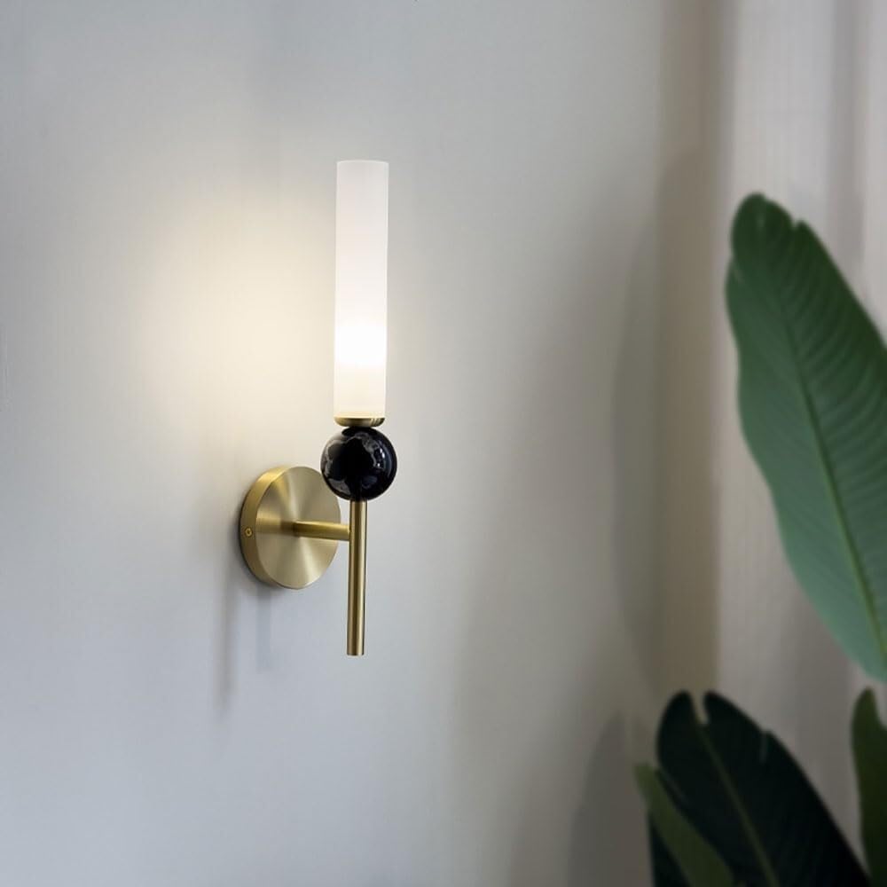 HPTHLY Marble Wall Sconces Nordic Acrylic Shade Wall Lamps Gold Metal Hardwired Wall Light For Hallway Bedroom Bedside Living Room