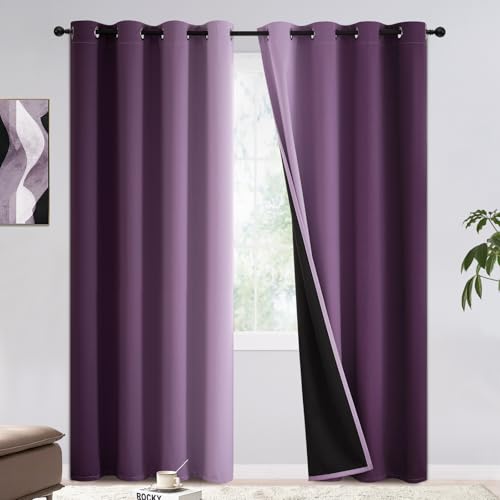 COSVIYA 100% Blackout Curtains & Drapes Ombre Purple Curtain 84 inches Long