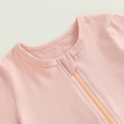 Ehfomius Infant Baby Boy Girl Clothes Cotton Solid 2 Way Zipper Footless Jumpsuit Short Sleeve Romper Bodysuit Summer Outfit (D-Pink, 12-18 Months) #TOP3