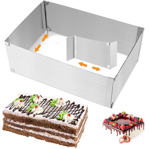 Rdddhur Backrahmen Rechteckig Verstellbar, Backrahmen Eckig Verstellbar, Tortenring Eckig für Backblech mit Teiler,für Kuchen Torten Pizza Backen Party Dekorieren(Höhe: 10 cm)