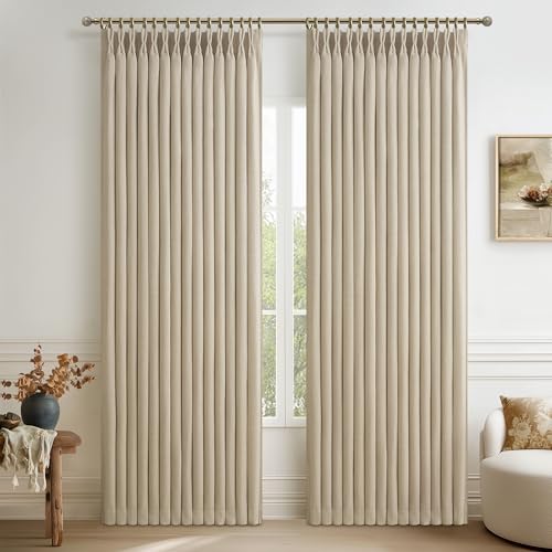 Natural Linen Double Layer Blackout Dining Room Curtains 72 Inches