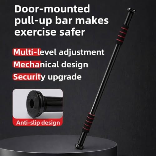Image of Pull Up Bar for Home Workout | Ultra-Secure 200 KG Capacity | 360 Dual Lock Doorway Chin Up Bar | Adjustable 62 -100 CM | Superior Grip Handles | Height Increase Bar for Men, Women & Kids (Red)