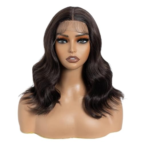 Perruque courte ondulée synthétique 14 pouces cheveux naturels avec dentelle F5-6A