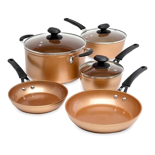 Ecolution Titanium Ceramic Easy Clean Endure Nonstick Cookware Silicone Stay Cool Handle, 8-Piece Set, Copper