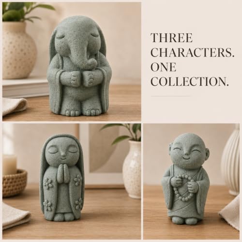 Image of Street27 3Pcs Zen Monk Statue Set, Mini Sandstone Buddha Monk Figurines for Home, Office Desk, Aquarium, Car Dashboard, Meditation Room & Table Decor, Grey