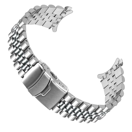 SINAIKE correa de reloj metálica para hombre y mujer de 20 mm brazalete de reloj jubilee de acero inoxidable con extremos curvos correas de reloj cónicas con hebilla doble abatible Plata