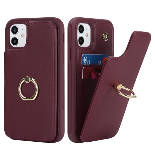 Lipvina for iPhone 11 Pro Wallet Case with Card Holder,Wine Red