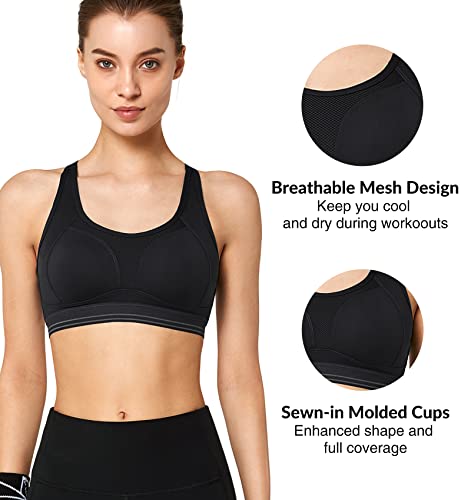 Foto von Yvette Sport-BHs für Damen, hohe Unterstützung, große Brust, Lauf-BHs, überkreuzter Rücken, Yoga-Tops, Sportkleidung, Workout-Kleidung, schwarz, Large