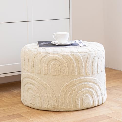 Asuprui Plush Fabric Ottoman Footrest – 20'x14' Soft Foam Pouf with Removable Cover Perfect for Living Room, Bedroom & Dorm(Linen)