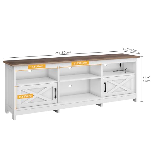 DWVO TV Stand for up to 65 Inch TV, Entertainment Center with Storage, TV Cabinet with Power Outlet & LED Light Strip, Media Console Television Stands for Living Room, White & Walnut