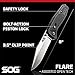 SOG Flare Folding and Pocket Knife Assisted Opening Tech Knife w/ 3.5 Inch Stainless Straight Edge Blade & Tactical Knife GRN Grip (FLA1001-CP), Black