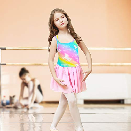 Sylfairy Toddler/Girls Dance Skirts Camisole Leotard With Cute Tutu Dress For Dance Gymnastics And Ballet Unicorn Rainbow (Multicolor, 5-6 Years) #TOP1