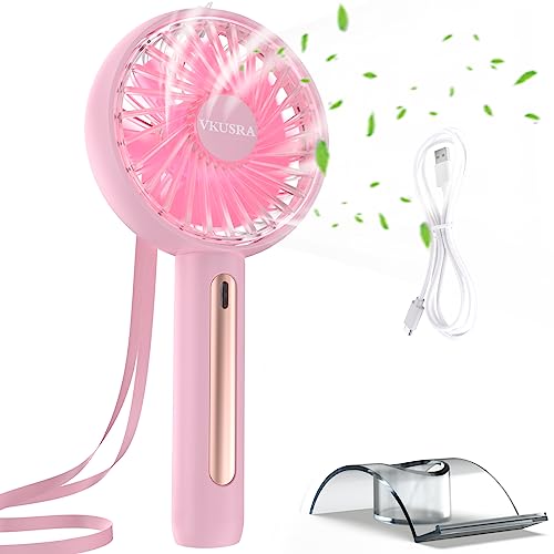 VKUSRA Handheld Ventilator, Tragbarer Mini Lüfter mit 4 Windgeschwindigkeit und 15° drehbareres Design, Elektrischer Aufladbarem USB Ventilator für Reisen, Büro, Zuhause, Draußen, Innen